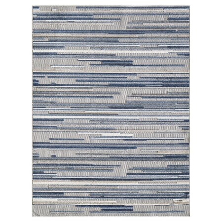 Palacedesigns 8 ft. Round Blue Abstract Striped Indoor or Outdoor Area Rug - Blue - 8 ft. PA3680010